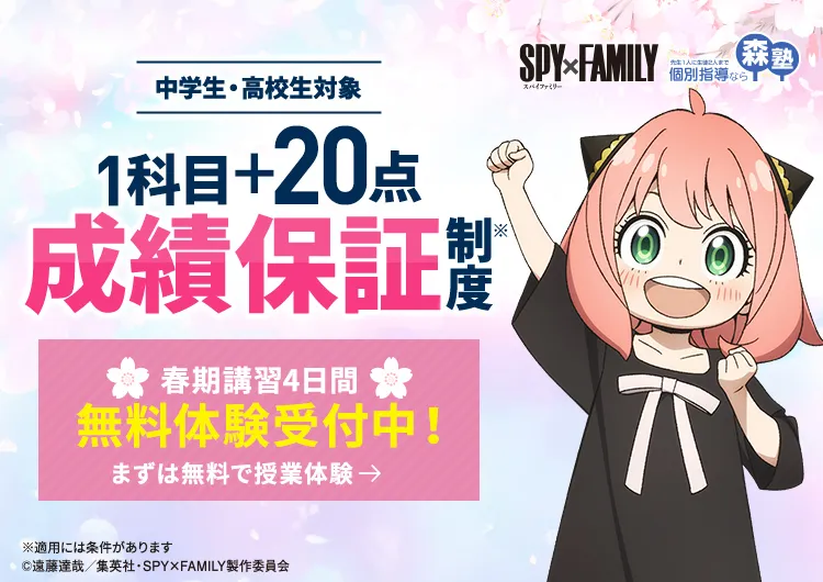 1科目+20点成績保証制度春の4日間無料体験受付中