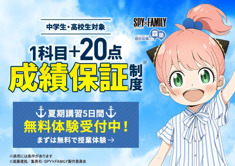1科目+20点成績保証制度夏期講習5日間無料体験受付中！