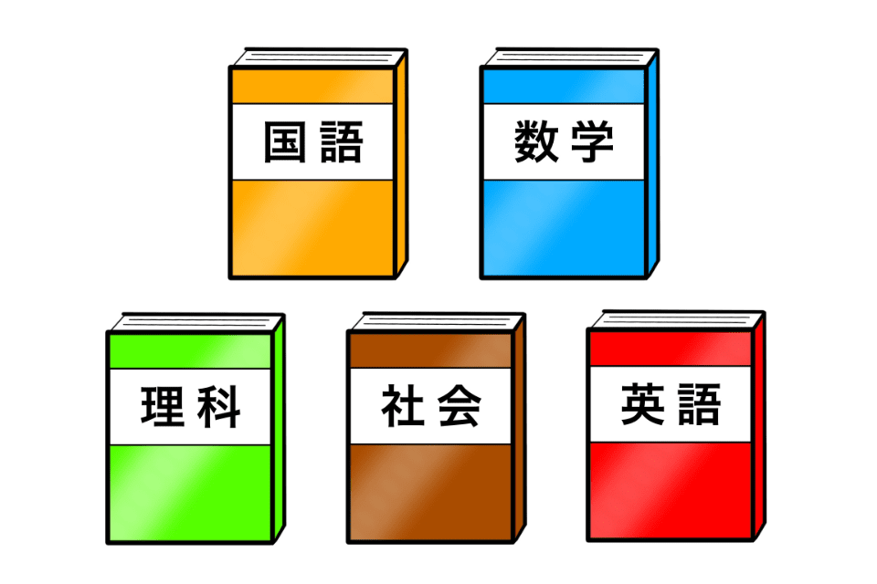 国語、数学、理科、社会、英語